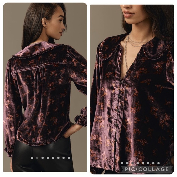 Anthropologie Tops - NWT new large Anthropologie pilcro Kiera collared top velvet purple floral